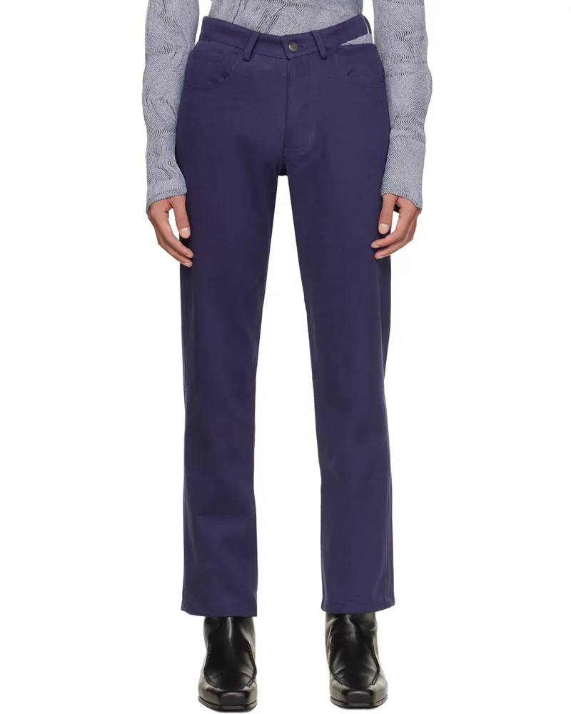 Carlota Barrera Navy Waistband Slit Straight Jeans Navy