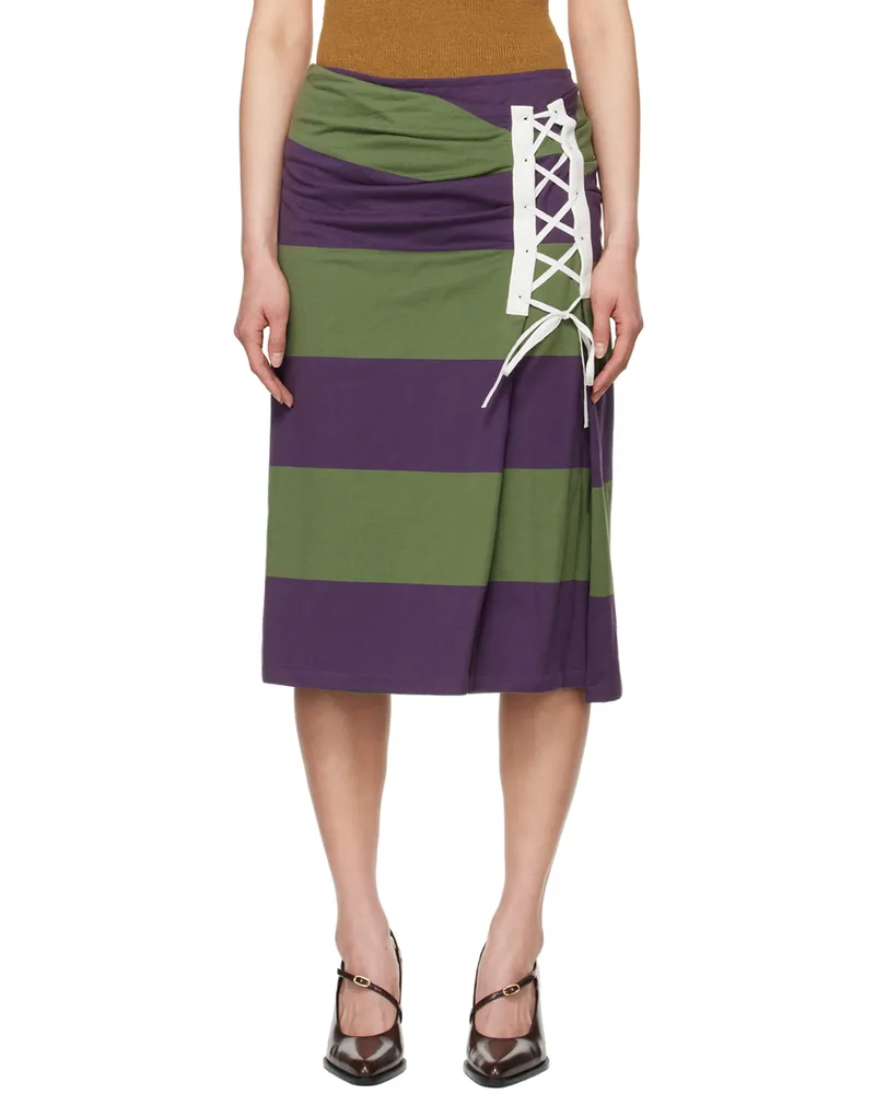 Dries van Noten Purple & Green Striped Midi Skirt 402
