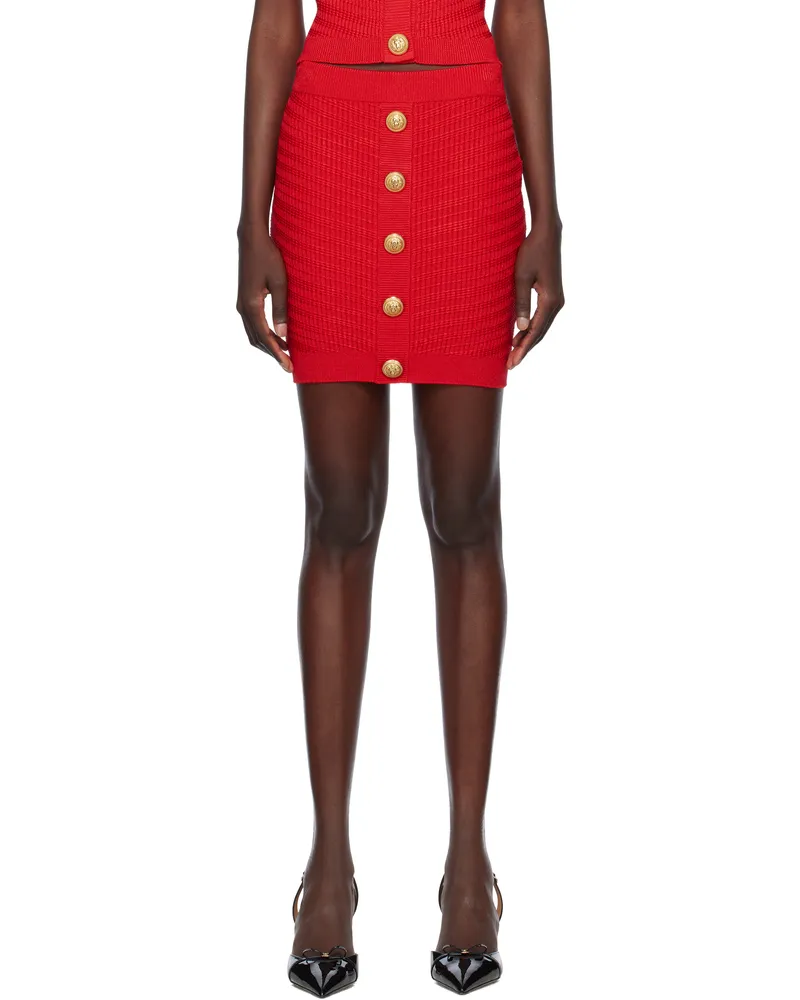 Balmain Red Buttoned Knit Miniskirt 3kb