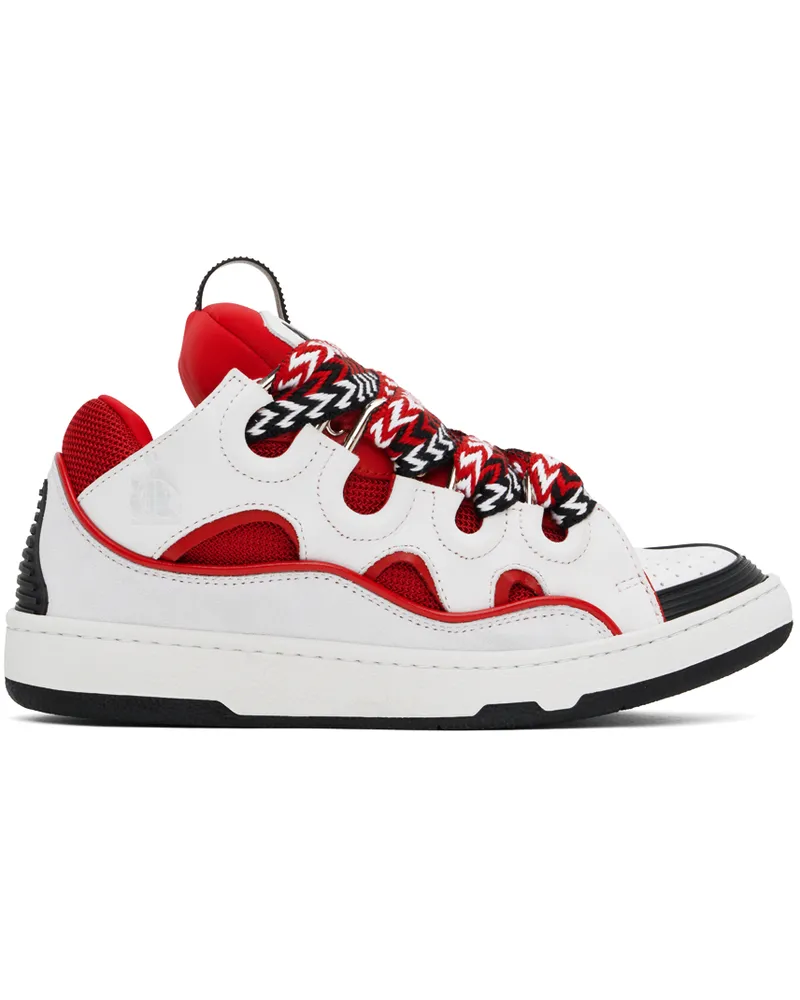 Lanvin White & Red Leather Curb Sneakers 3000