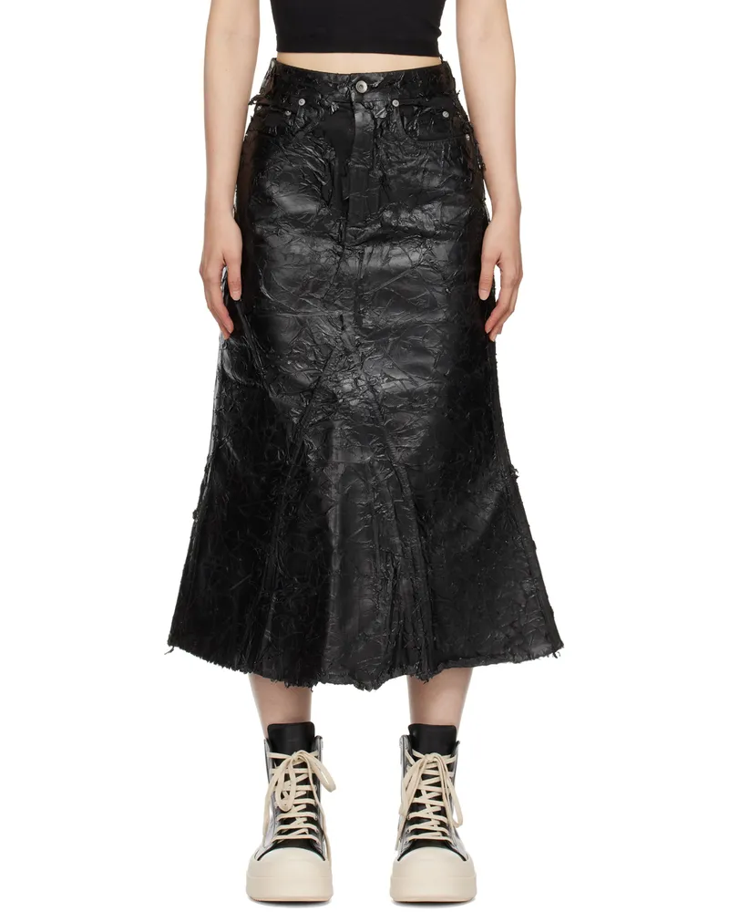 DRKSHDW by Rick Owens Black Porterville Godet Denim Midi Skirt 09