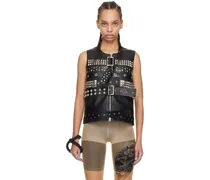 Black Studded Faux-Leather Vest