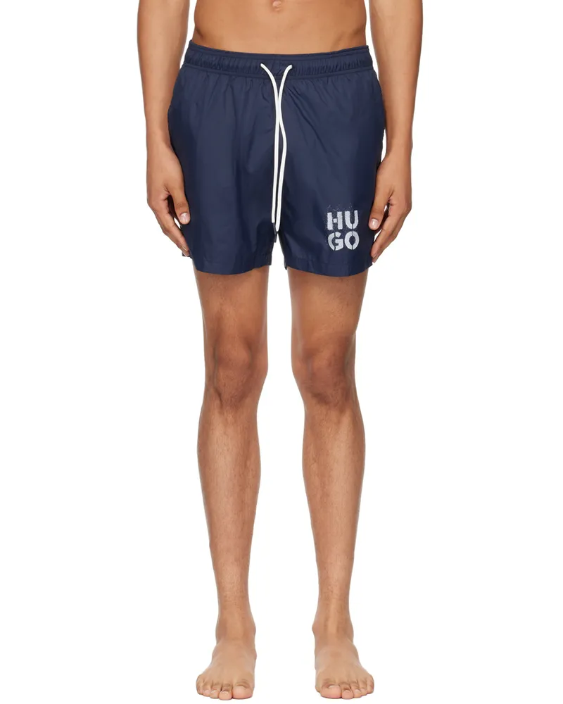 HUGO BOSS Navy Drawstring Swim Shorts Dark