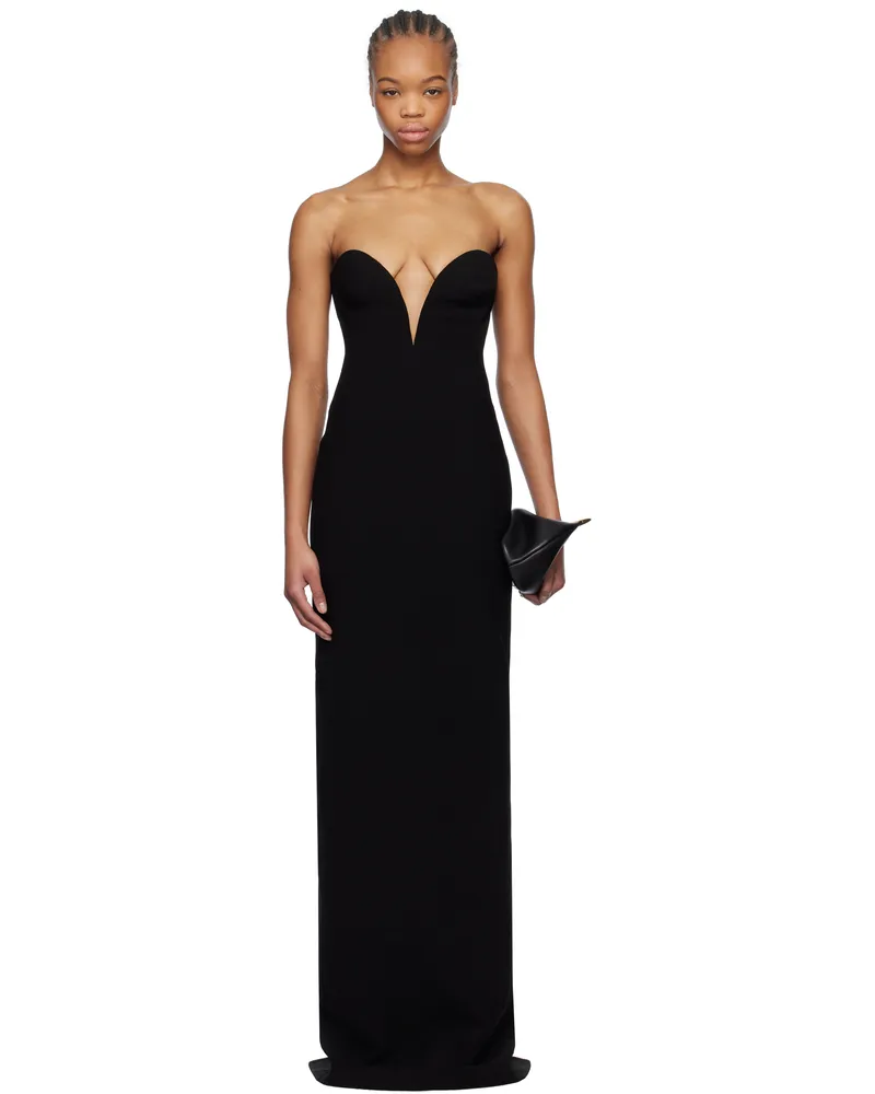 Mônot Black Bustier Crêpe Maxi Dress Black