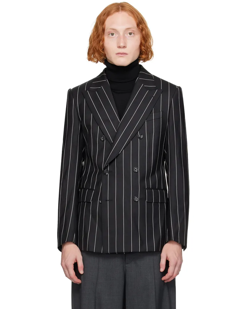 Dolce & Gabbana Black Pinstripe Double-Breasted Blazer Rigato