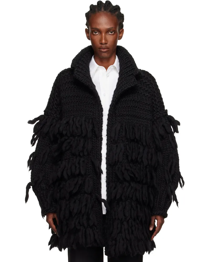 Yohji Yamamoto Black Fringe Knit Coat 3
