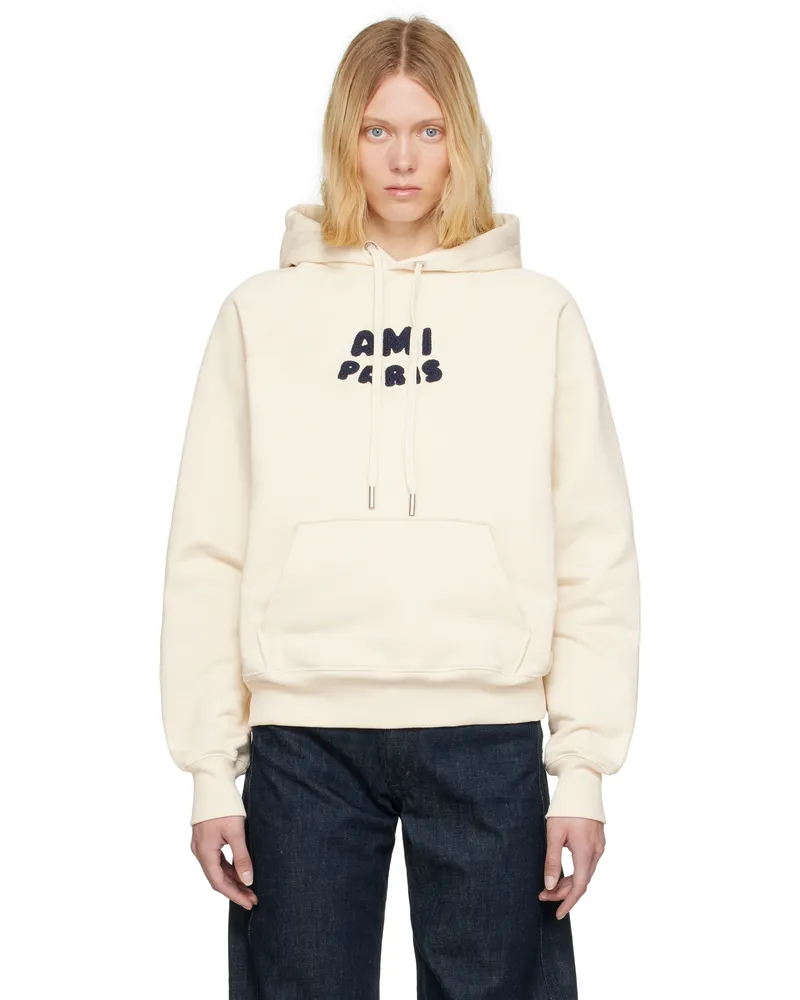 AMI Paris Off-White Cotton 'Ami Paris' Patch Hoodie White