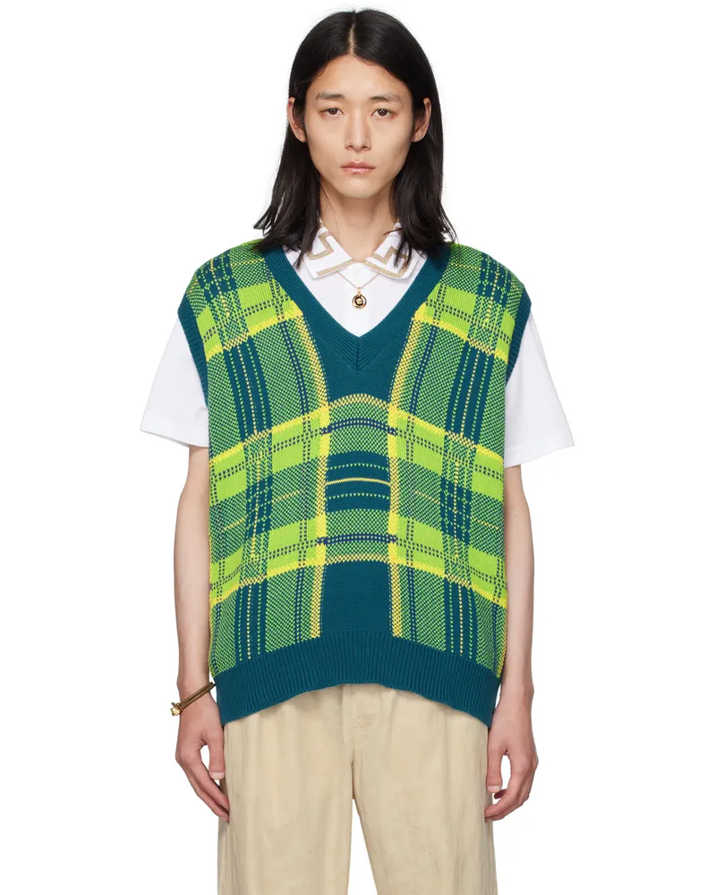Versace Blue & Green Check Vest 2u380-navy+bluette
