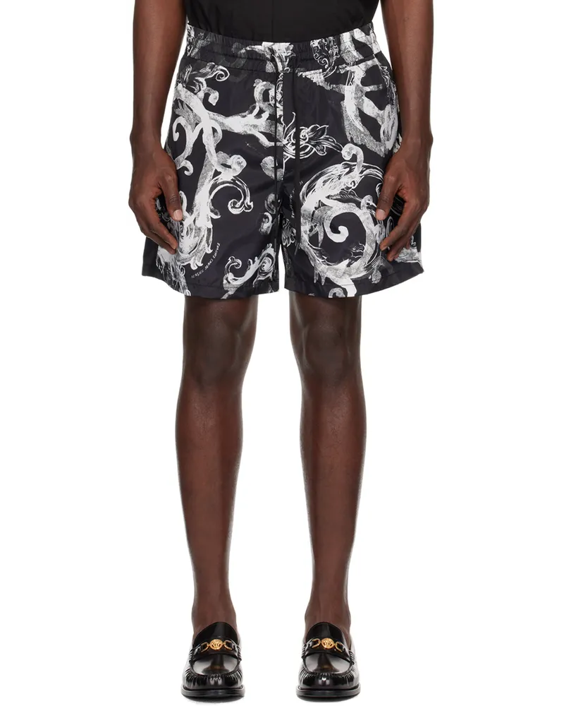Versace Jeans Black & White Watercolor Couture Shorts Eblack
