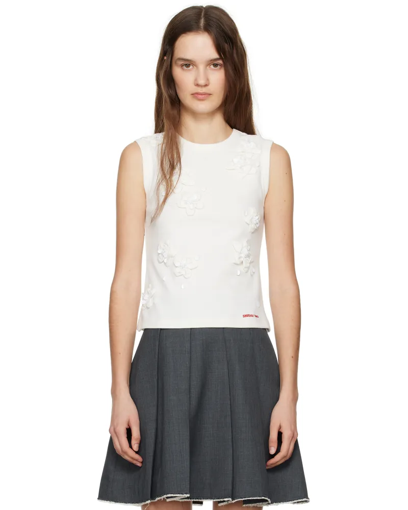 SHUSHU/TONG White 3D Flower Tank Top Wh100