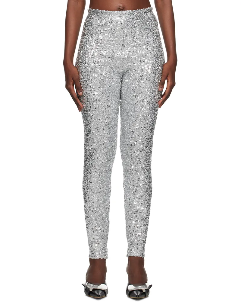 WE 11 DONE Silver Sequins Leggings Silver
