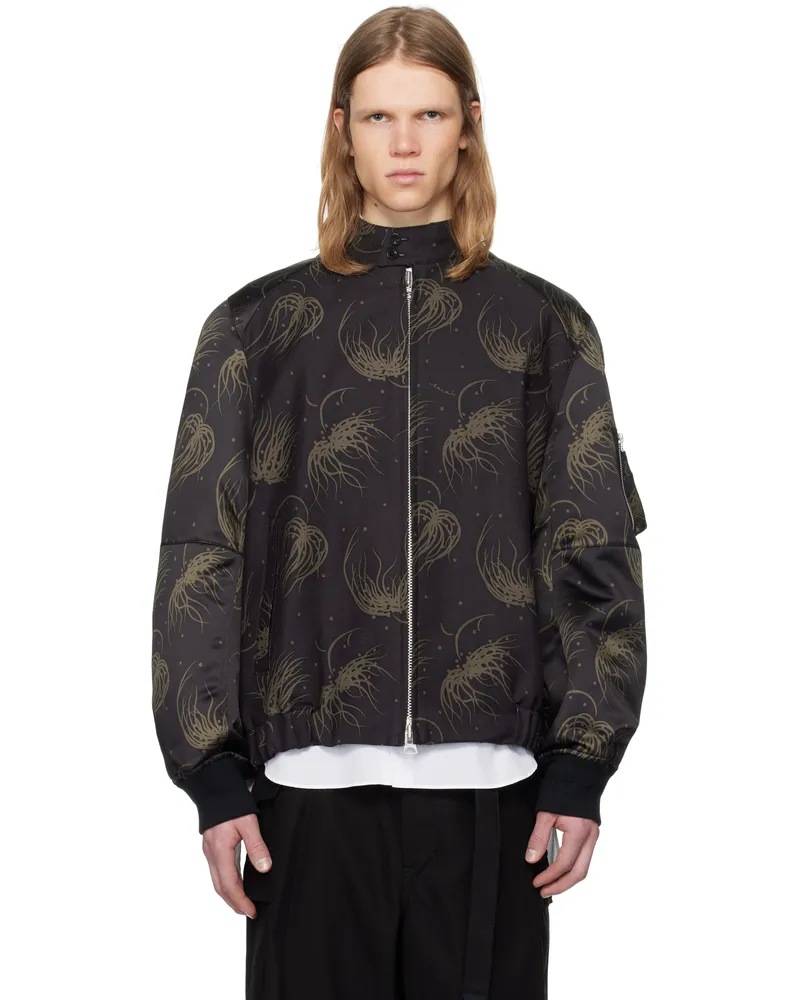 Sacai Black Dot Flower Print Bomber Jacket 001