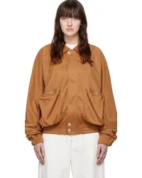 lesugiatelier Tan Embroidered Faux-Leather Bomber Jacket Brown