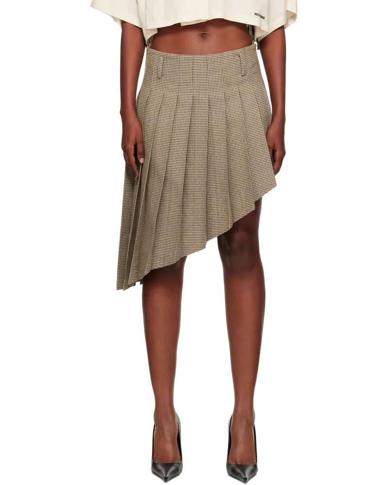 WE 11 DONE Beige Asymmetric Checked Midi Skirt Beige