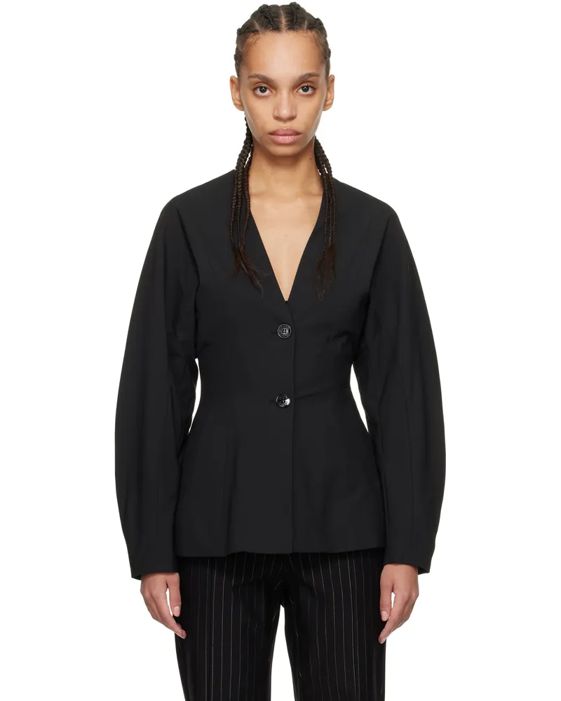 Ganni Black Fitted Drapey Melange Blazer 099