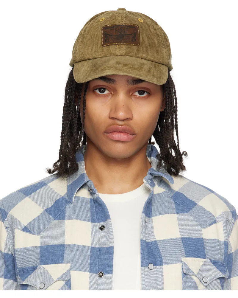 RRL Tan Leather-Patch Corduroy Trucker Cap Tan