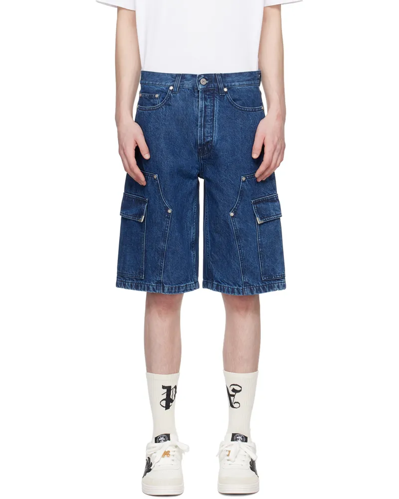 Palm Angels Indigo Monogram Workwear Denim Shorts Indigo