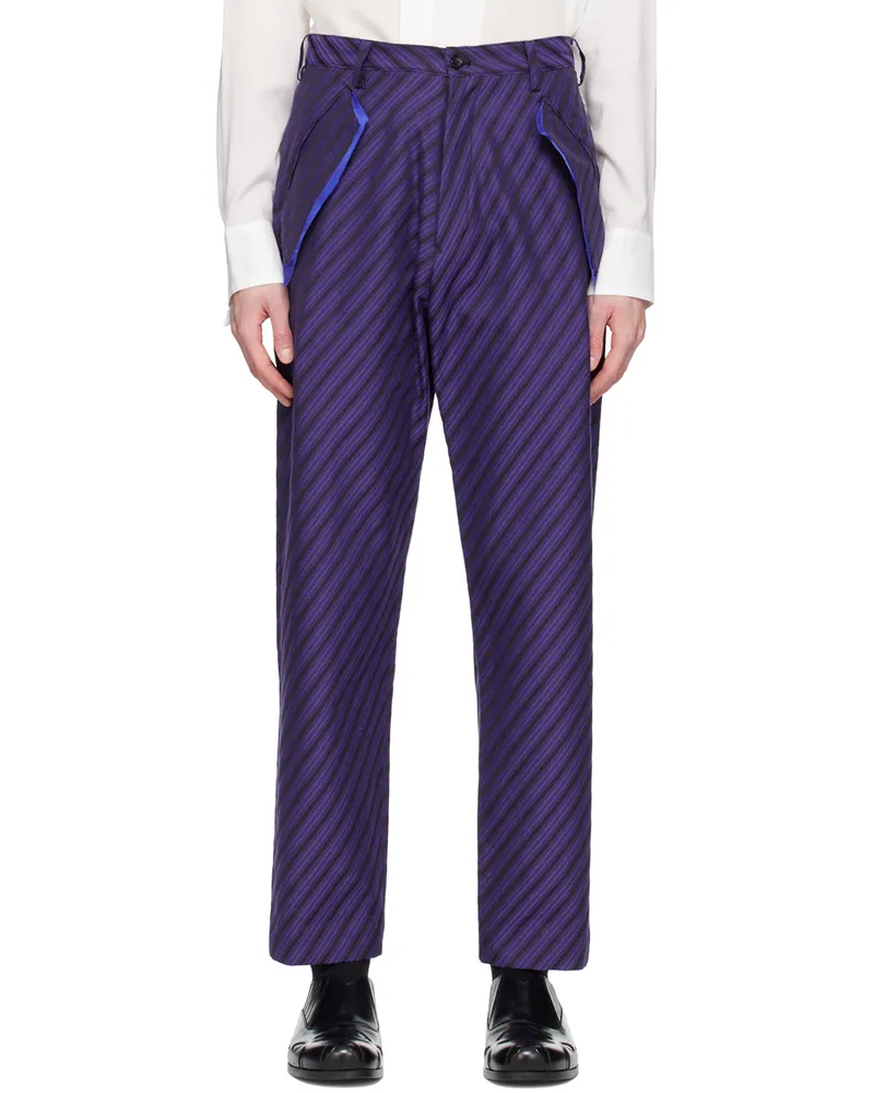 Sulvam Purple Striped Trousers Purple