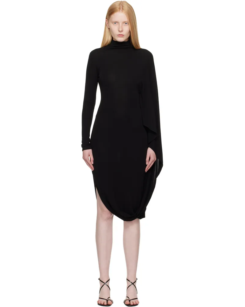 Stella McCartney Black Asymmetric Cape Midi Dress 1000