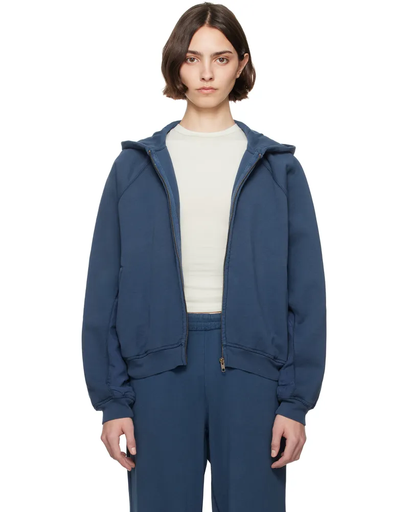 SKIMS Blue French Terry Relaxed Zip Up Hoodie Indigo