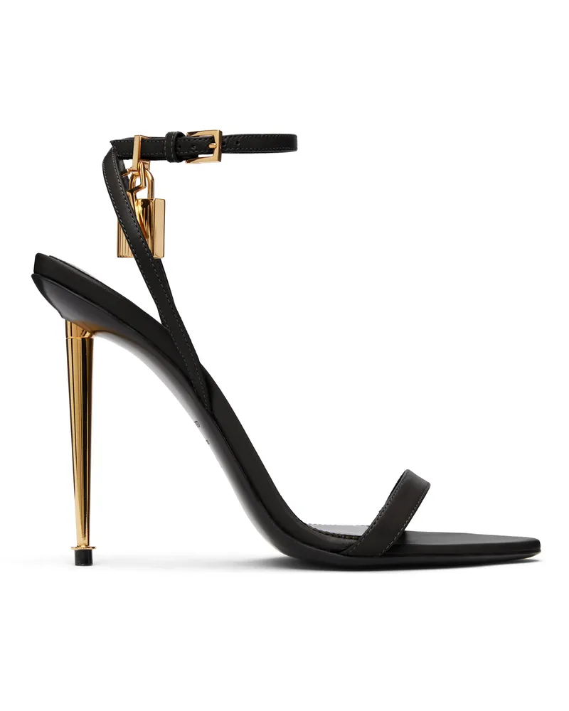 Tom Ford Black Shiny Padlock Pointy Naked Heeled Sandals 1n001