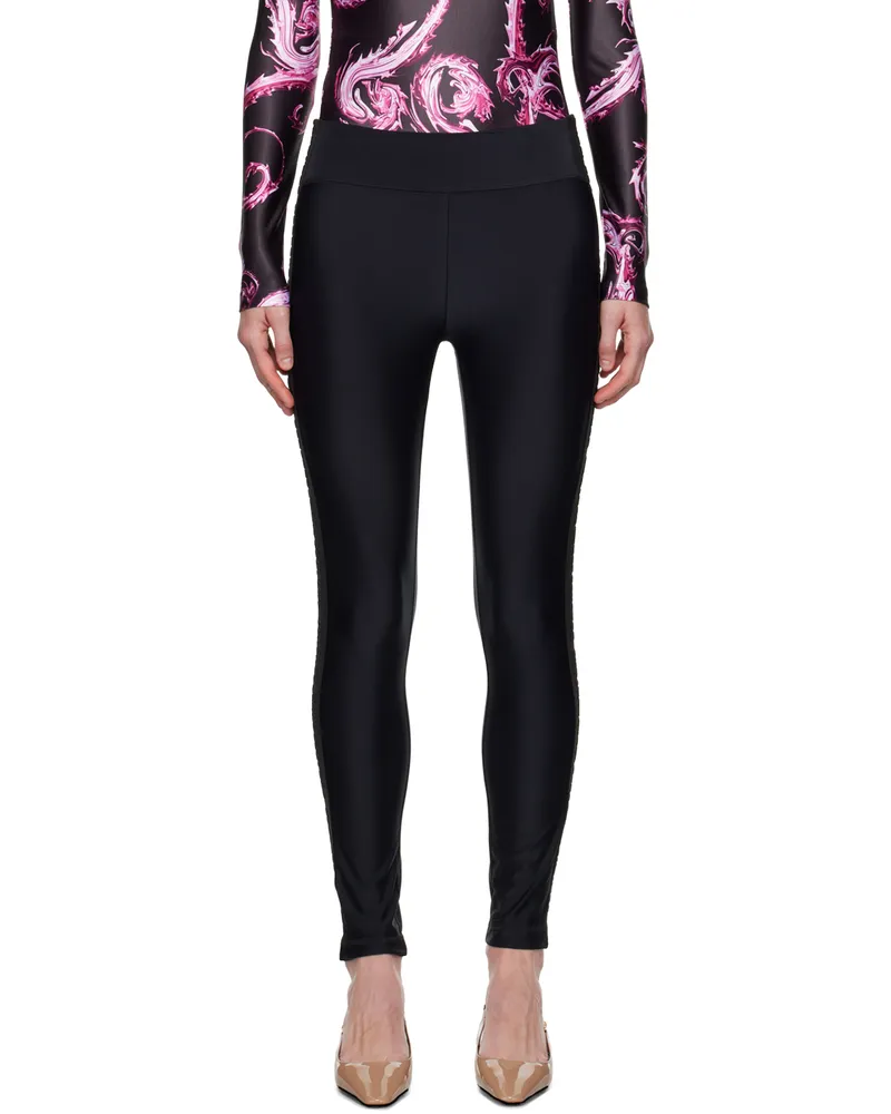 Versace Jeans Black Logo-Woven Trim Leggings E899