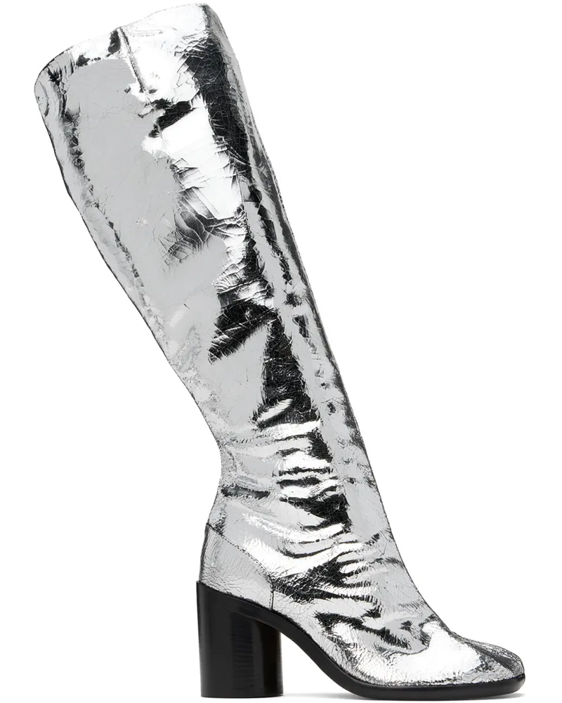 Maison Margiela Silver Tabi Broken Mirror Tall Boots T9002