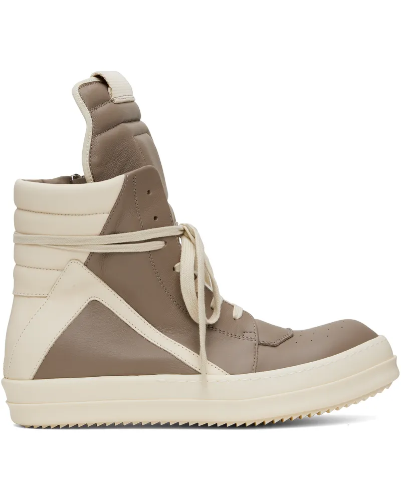 Rick Owens Taupe & Off-White Hollywood Geobasket Sneakers 6411