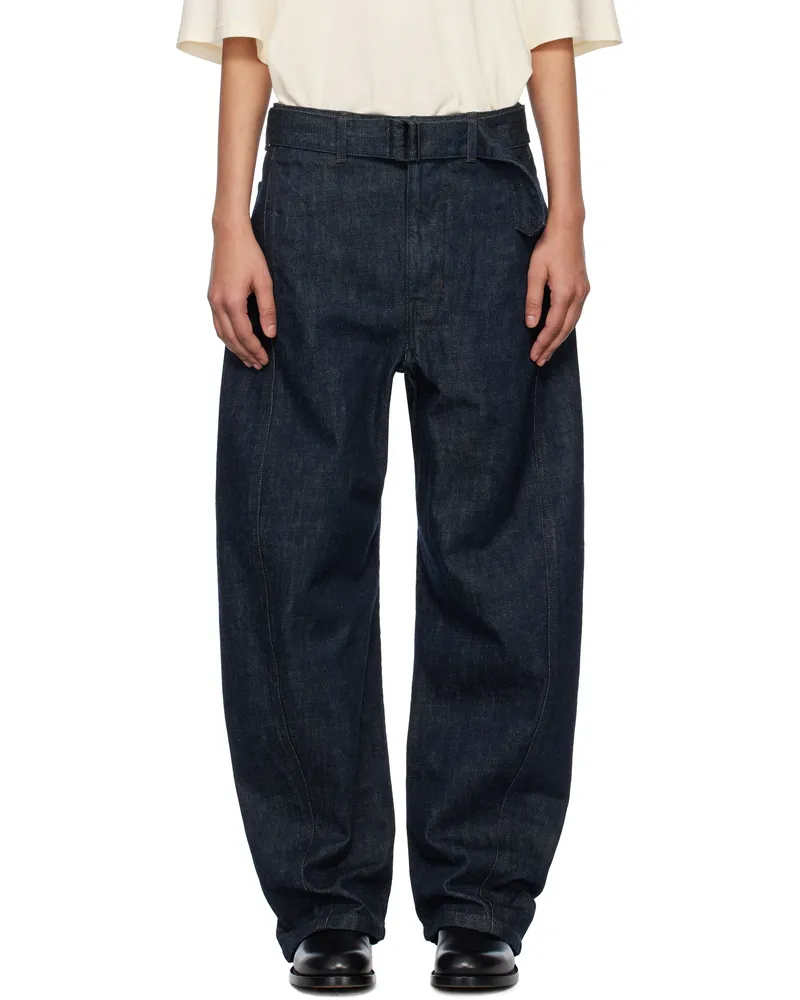Christophe Lemaire Blue Twisted Belted Jeans Bl760