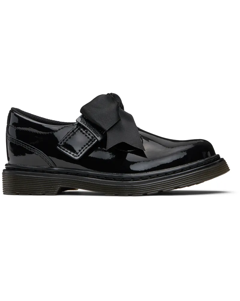 Dr.Martens Big Kids Black Polley II Bow Patent Leather Mary Jane Loafers Black