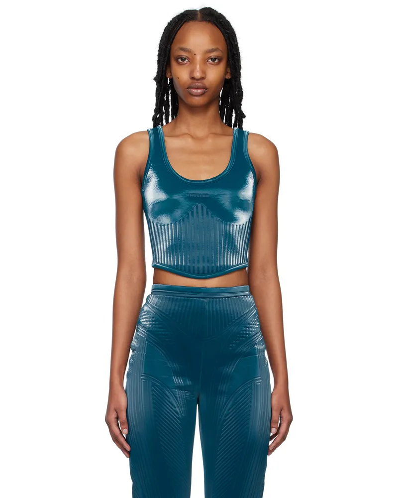 Thierry Mugler Blue Embossed Tank Top Teal