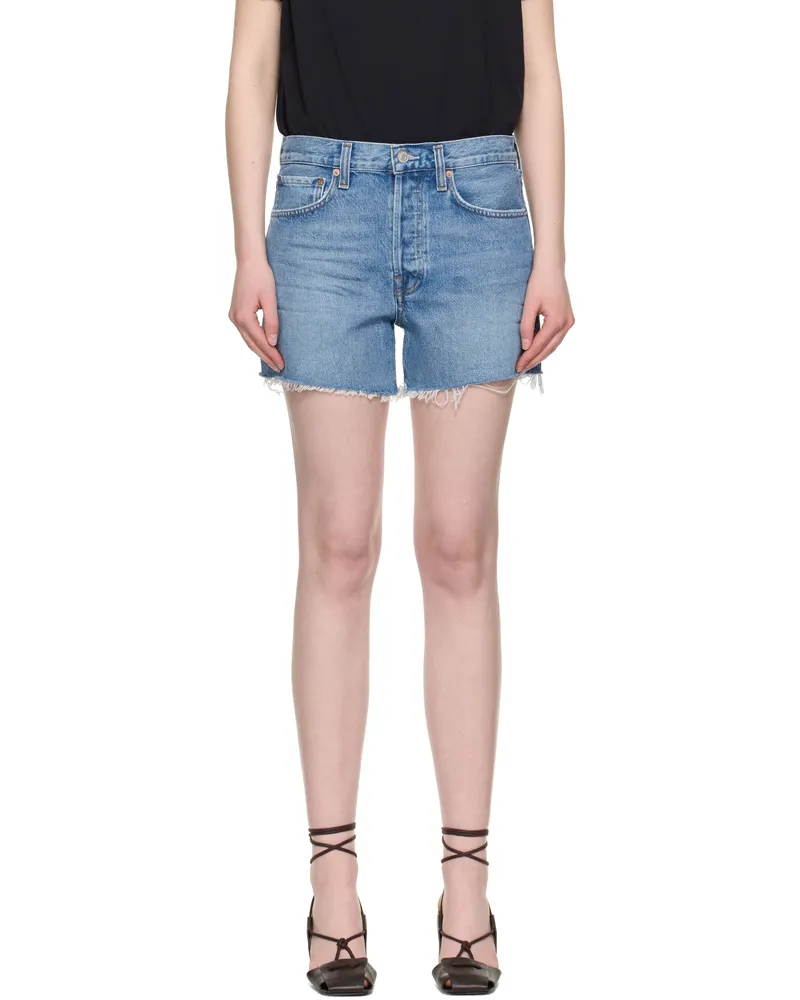 AGOLDE Blue Parker Long Denim Shorts Fairway