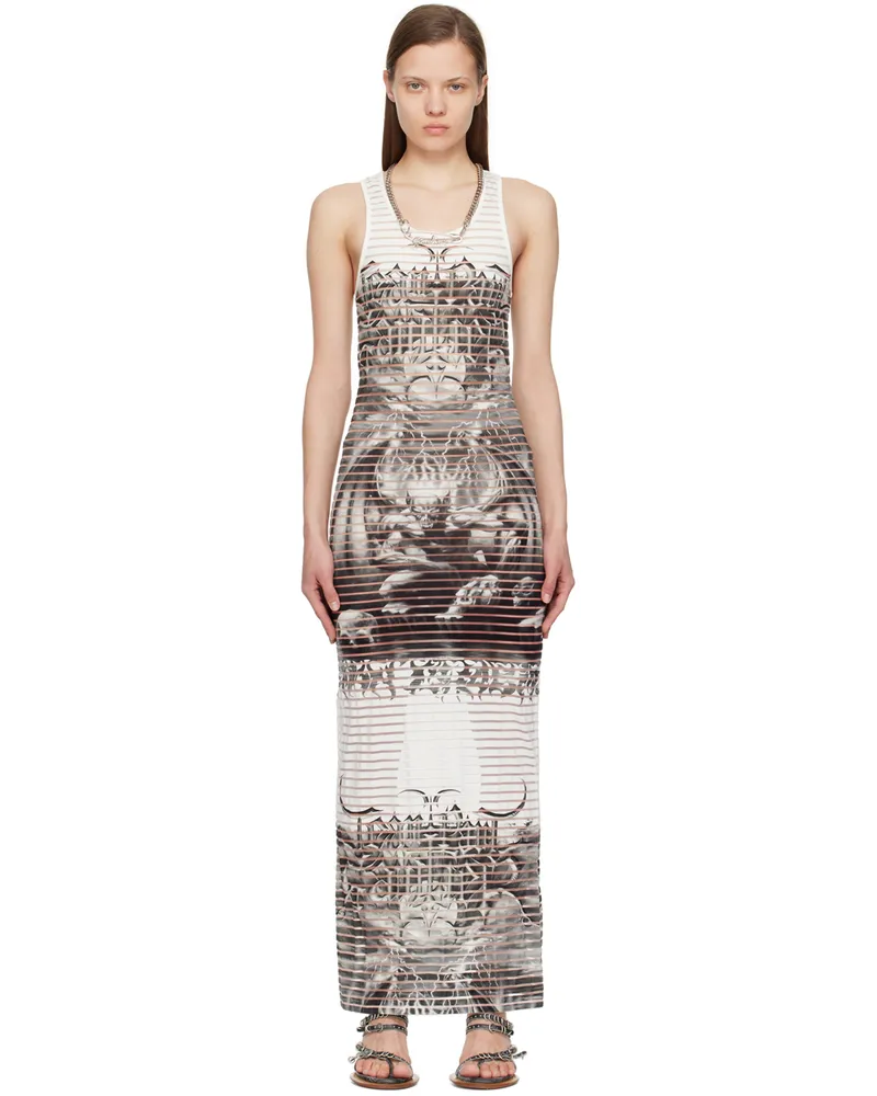 Jean Paul Gaultier White & Black Scoop Neck Maxi Dress 0100