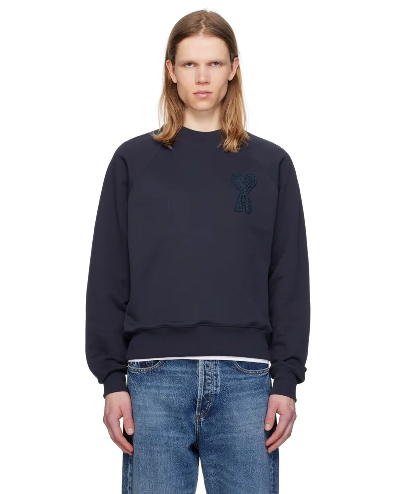 AMI Paris Navy Cotton Ami de Coeur Patch Sweatshirt