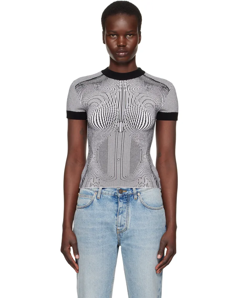 Jean Paul Gaultier Black & White 'The Morphing Pinstripes Jacquard' T-Shirt 0100