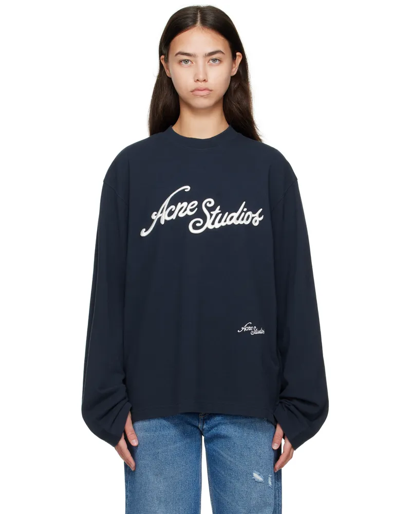 Acne Studios Navy Logo Relaxed Fit T-shirt Bpa