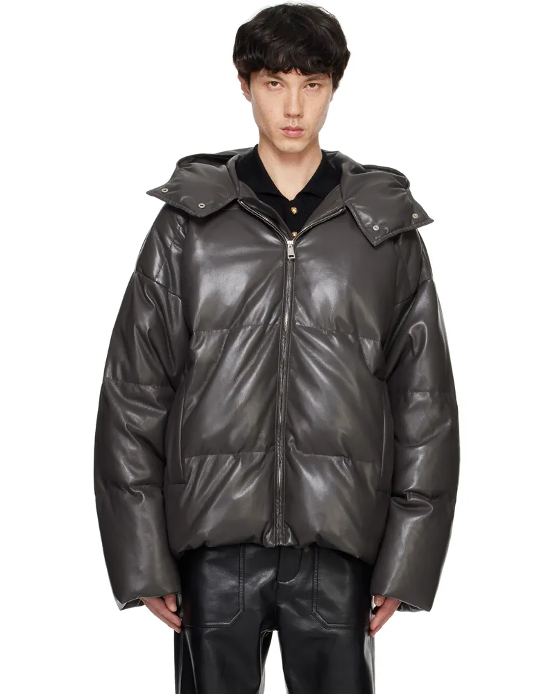 Nanushka Green Vili Vegan Leather Down Jacket Midn