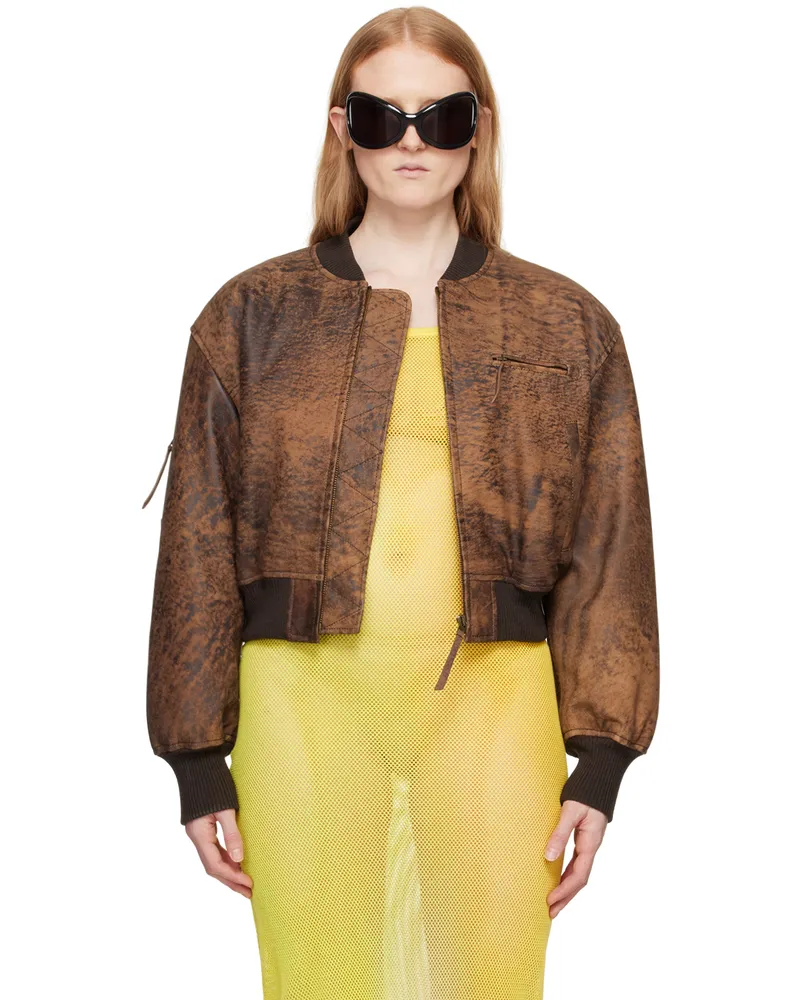 Acne Studios Brown Cropped Leather Bomber Jacket 700