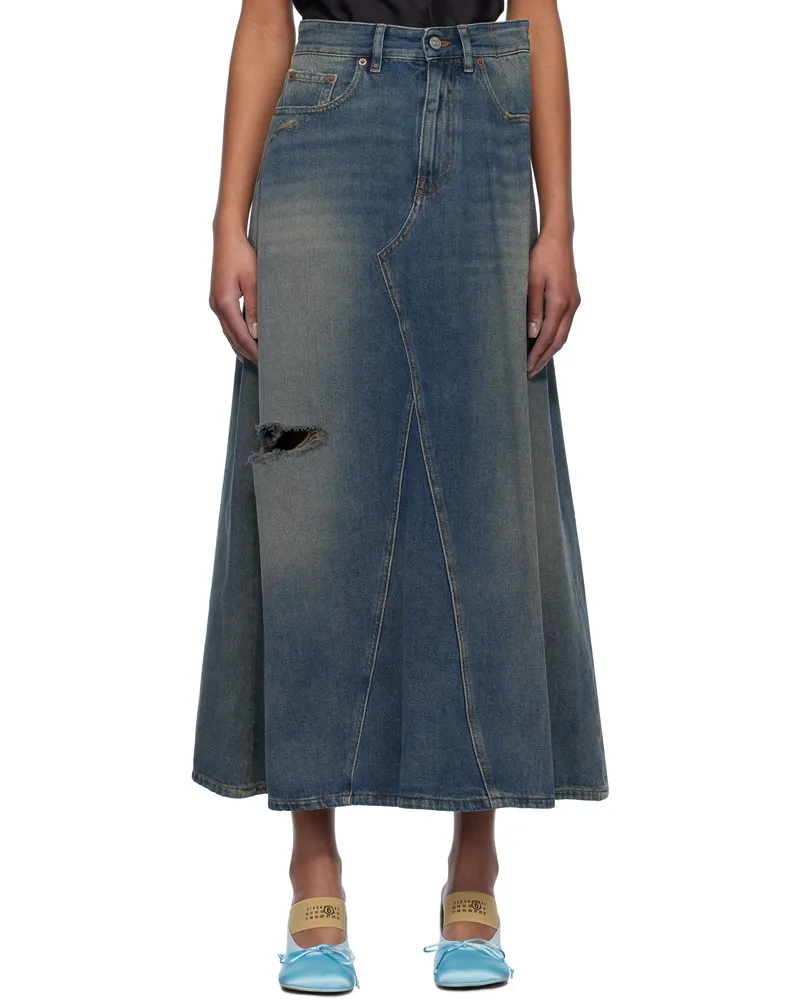 Maison Margiela Blue Darting Denim Midi Skirt 994