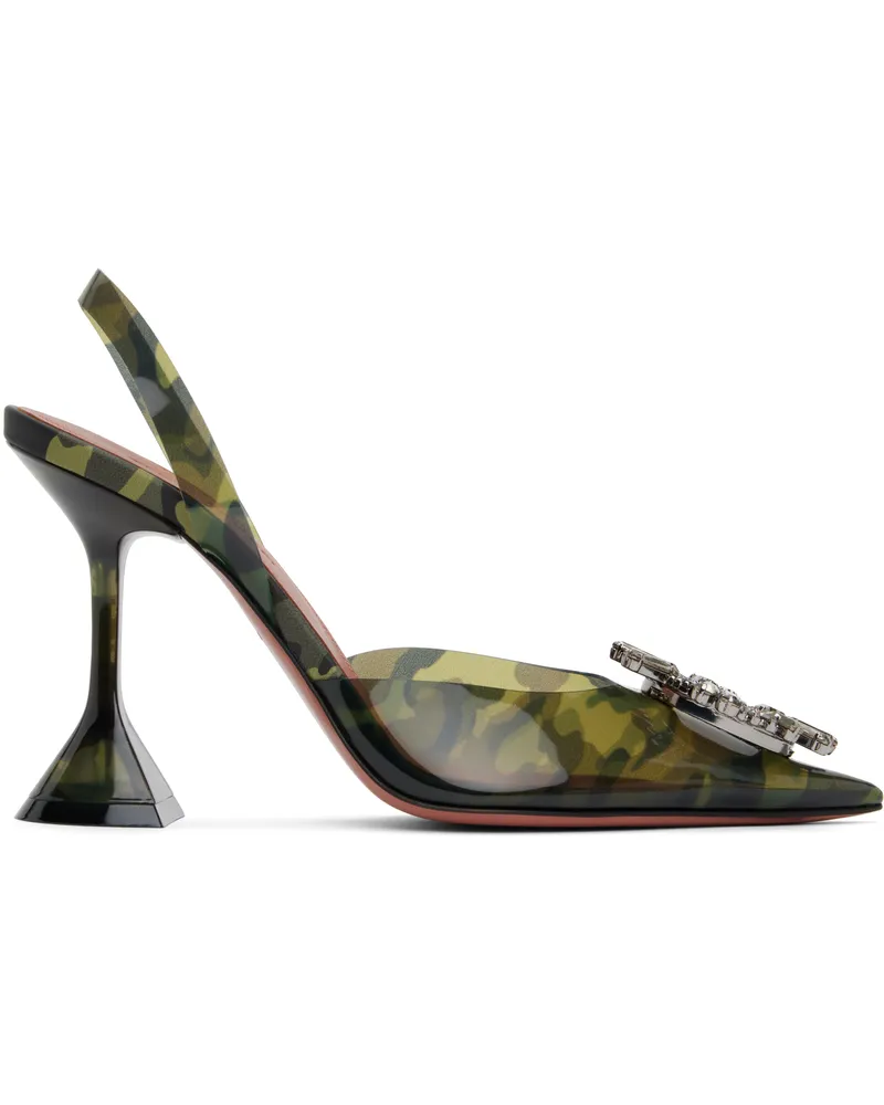 Amina Muaddi Khaki Begum Glass Sling Heels Camo