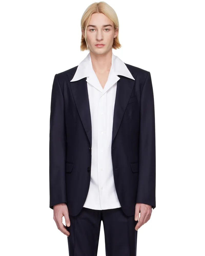 Dolce & Gabbana Navy Single-Breasted Flannel Taormina-Fit Blazer B0665