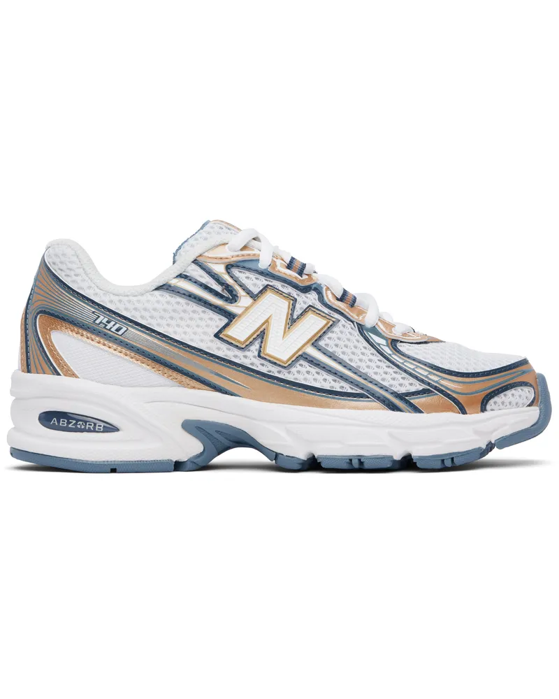 New Balance White & Tan 740 Sneakers Blue