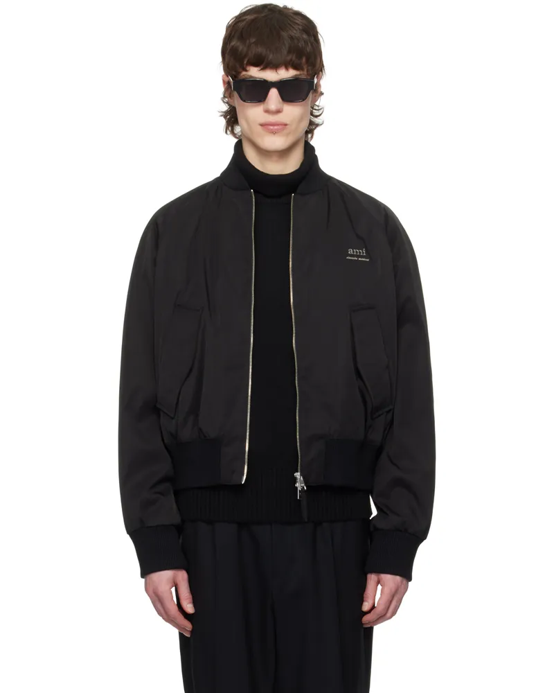AMI Paris Black Twill Bomber Jacket 001