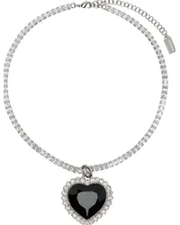 VETEMENTS Silver & Black Crystal Heart Necklace Black