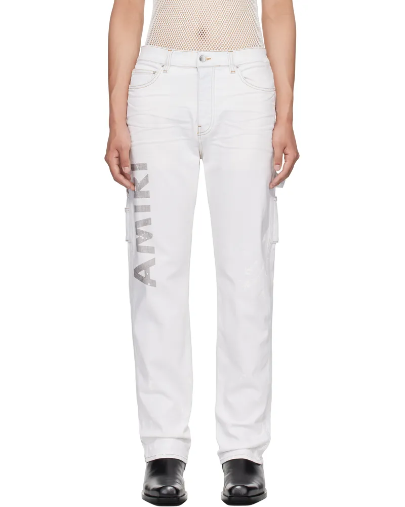 Amiri Blue Army Logo Painted Slim Workman Jeans Bleached