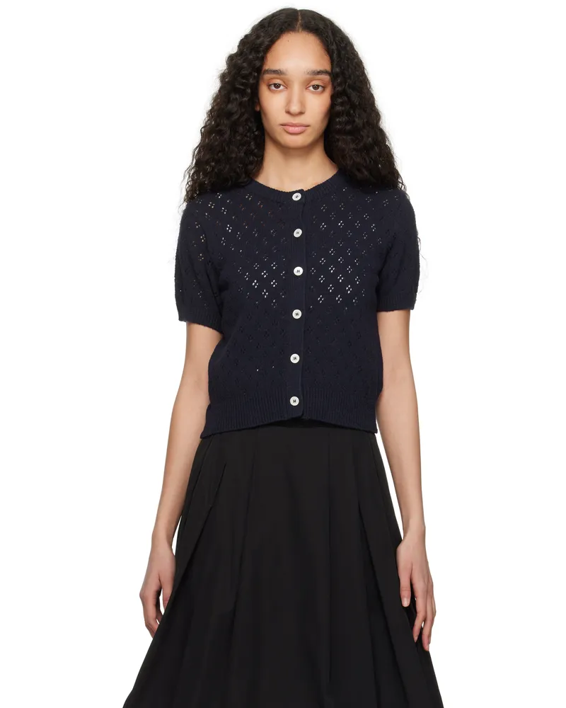 Dunst Navy Crochet Half Sleeve Cardigan Navy