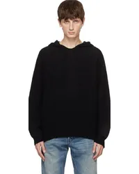 LARDINI Black Ribbed Hoodie Black