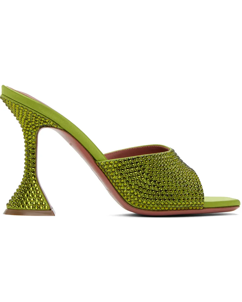 Amina Muaddi Green Lupita Crystal Heeled Sandals Olvine
