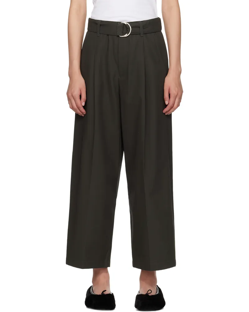 Maria Mcmanus Gray Belted Wide Leg Crop Trousers Dark