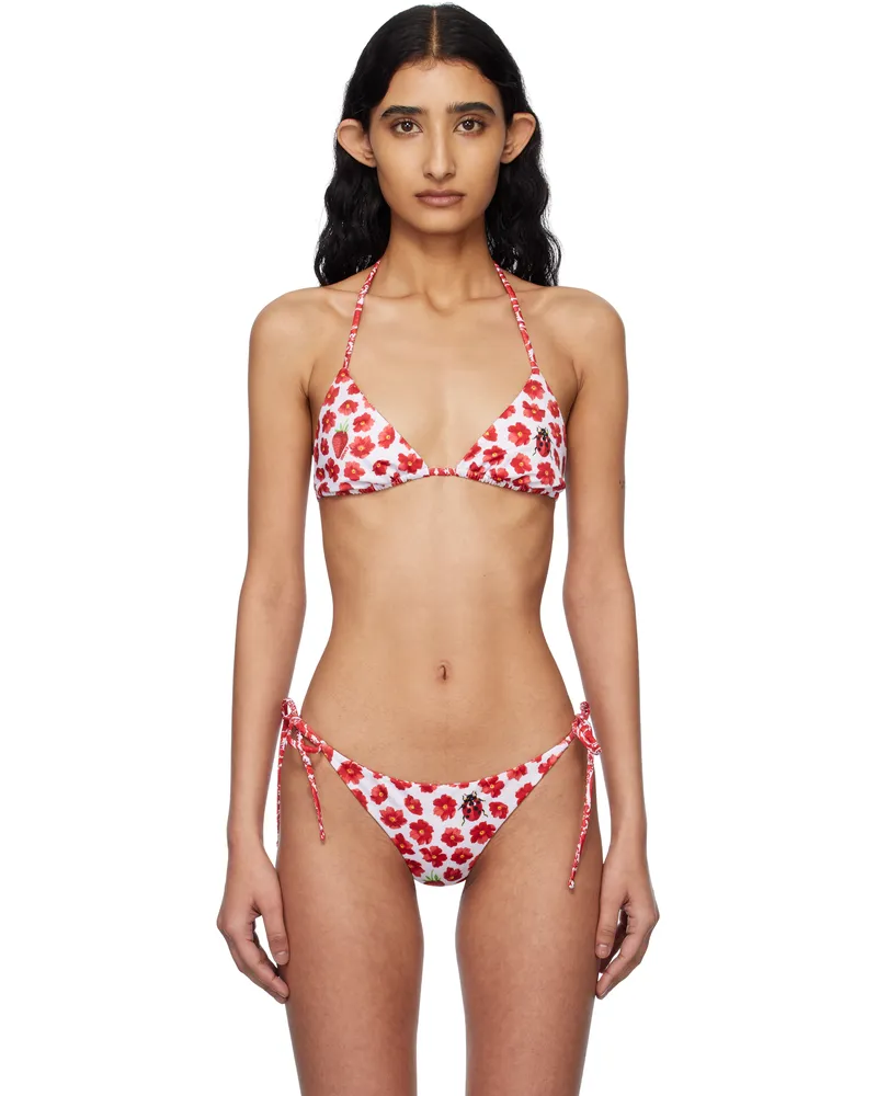 Versace White & Red Strawberry Garden Bikini Top 5w690-white+red